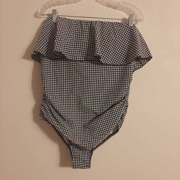 Kona Sol dark navy checkered one piece swimsuit medium - Picture 2 of 3